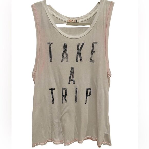 Sundry Take A Trip White Ombre Riviera Razor Back Tank Top with Orange Border - Picture 2 of 8
